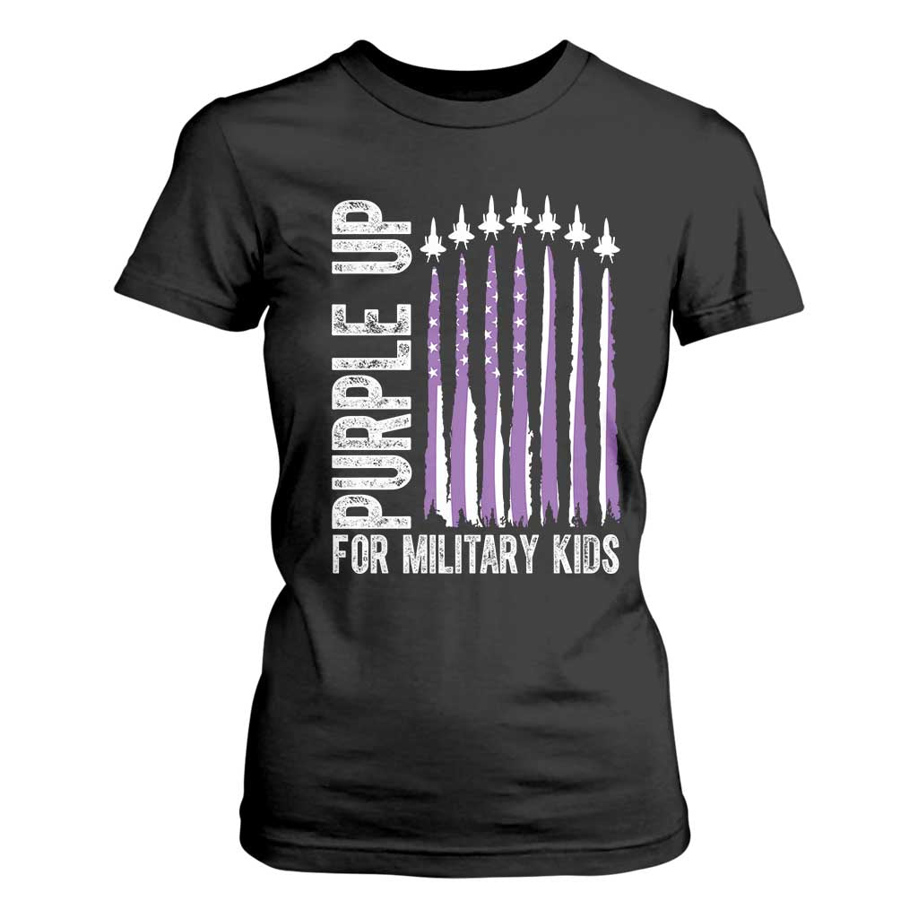 Purple Up For Military Kids T Shirt For Women US Flag Military Child Support TS10 Black Print Your Wear