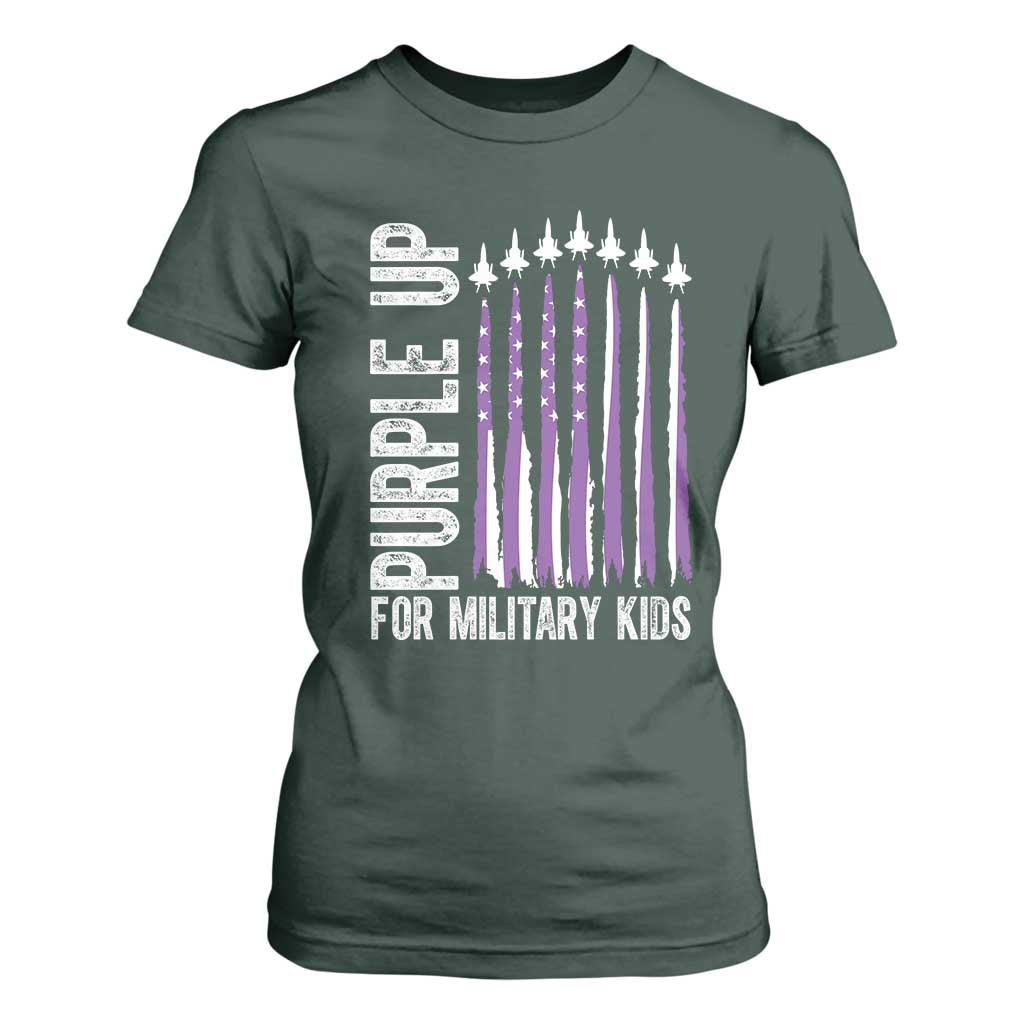 Purple Up For Military Kids T Shirt For Women US Flag Military Child Support TS10 Dark Forest Green Print Your Wear