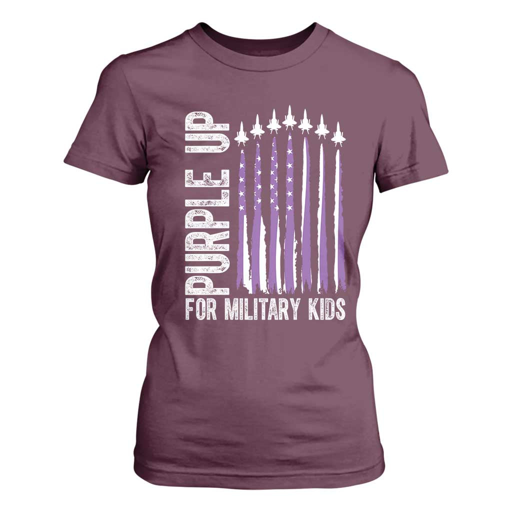 Purple Up For Military Kids T Shirt For Women US Flag Military Child Support TS10 Maroon Print Your Wear