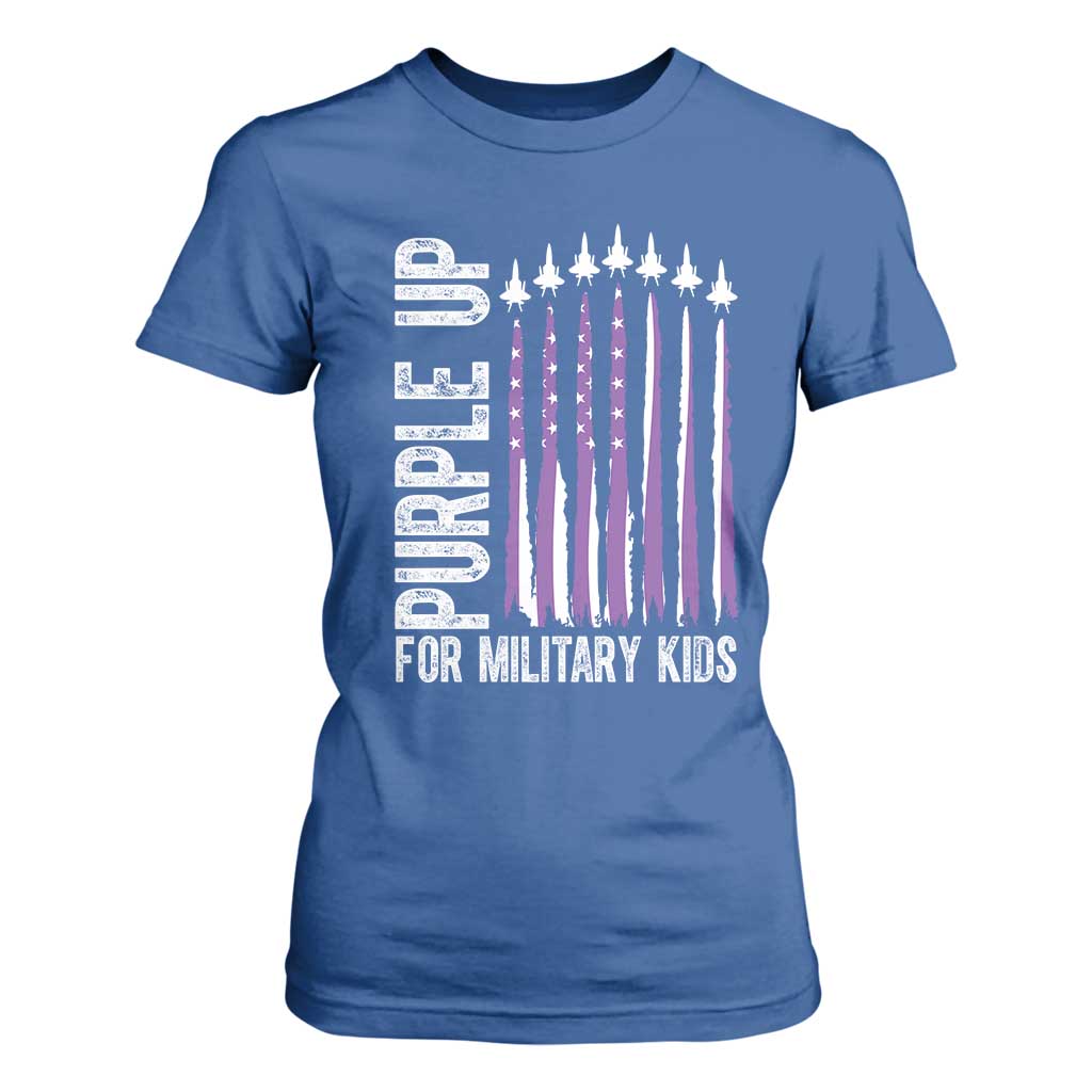Purple Up For Military Kids T Shirt For Women US Flag Military Child Support TS10 Royal Blue Print Your Wear