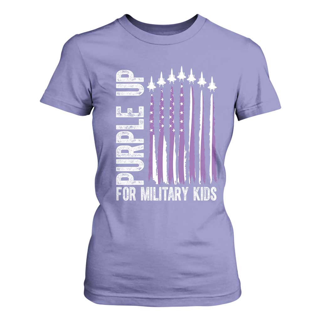 Purple Up For Military Kids T Shirt For Women US Flag Military Child Support TS10 Violet Print Your Wear
