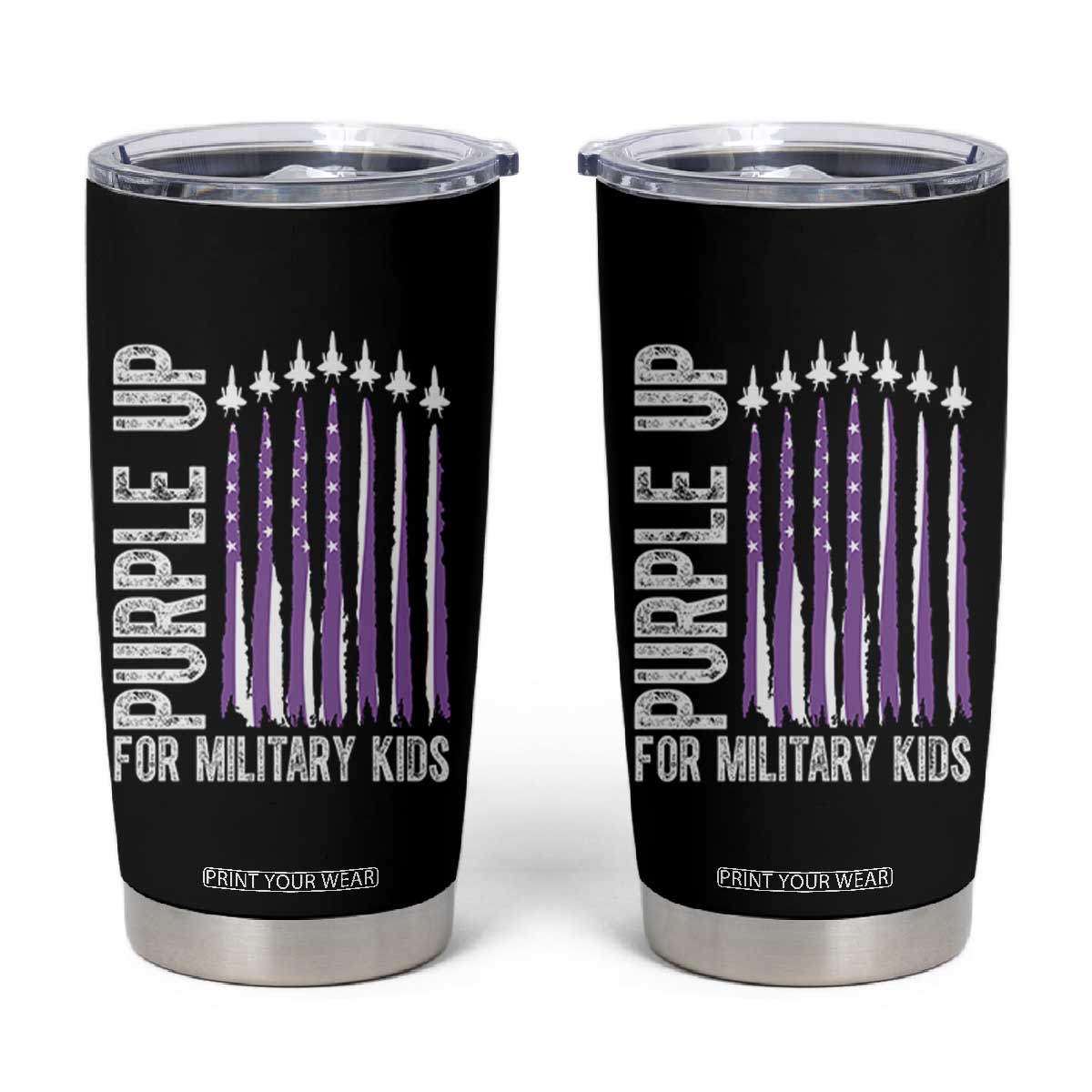 Purple Up For Military Kids Tumbler Cup US Flag Military Child Support TS10 Black Print Your Wear