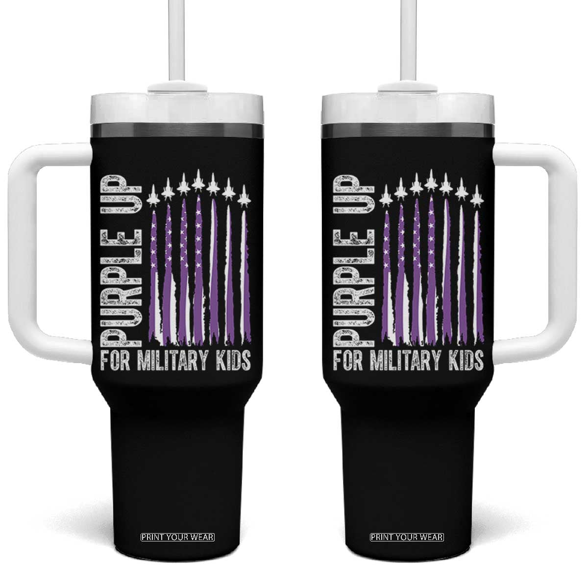 Purple Up For Military Kids Tumbler With Handle US Flag Military Child Support TS10 One Size: 40 oz Black Print Your Wear