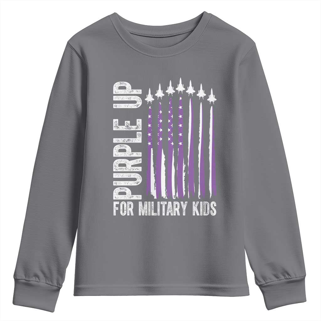 Purple Up For Military Kids Youth Sweatshirt US Flag Military Child Support TS10 Charcoal Print Your Wear