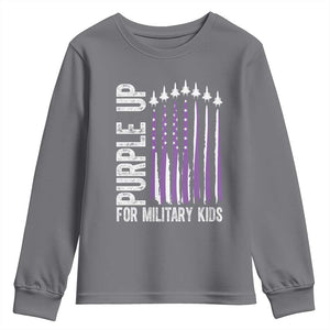 Purple Up For Military Kids Youth Sweatshirt US Flag Military Child Support TS10 Charcoal Print Your Wear