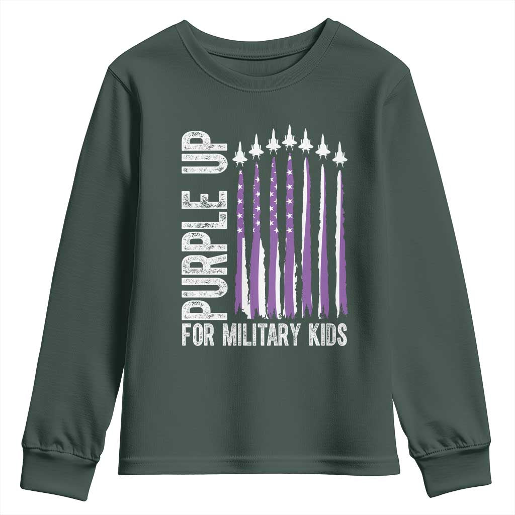 Purple Up For Military Kids Youth Sweatshirt US Flag Military Child Support TS10 Dark Forest Green Print Your Wear