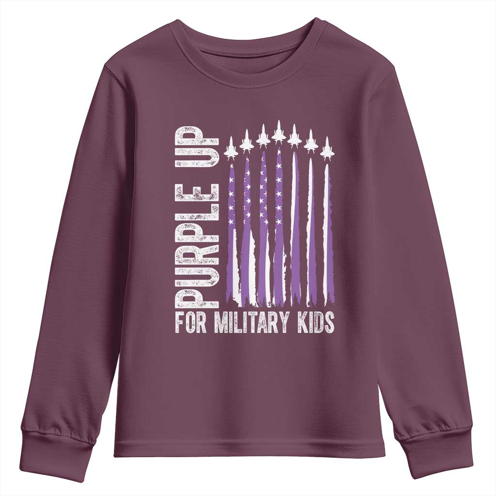 Purple Up For Military Kids Youth Sweatshirt US Flag Military Child Support TS10 Maroon Print Your Wear