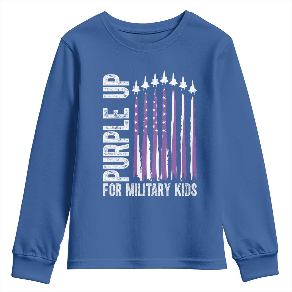 Purple Up For Military Kids Youth Sweatshirt US Flag Military Child Support TS10 Royal Blue Print Your Wear