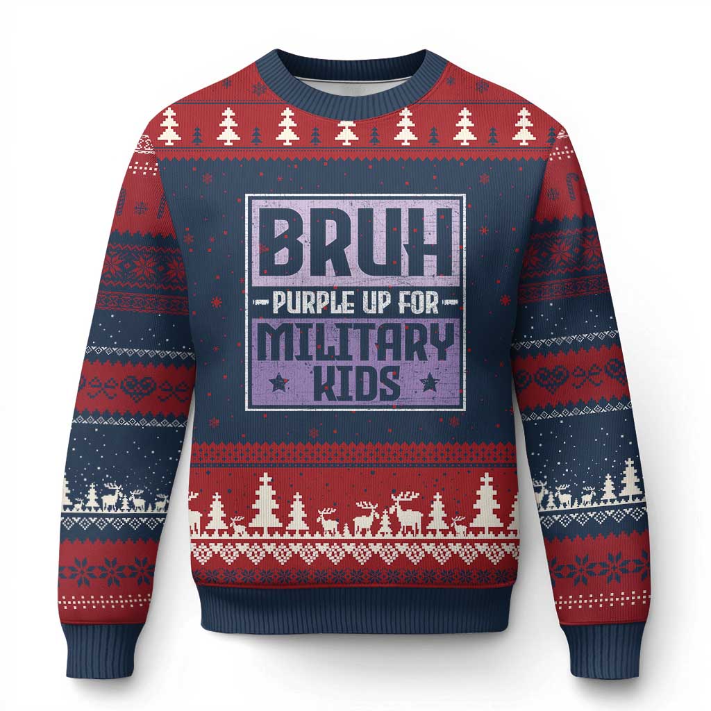 Bruh Purple Up For Military Kids Ugly Christmas Sweater Support Military Kids TS10 Navy Red Print Your Wear