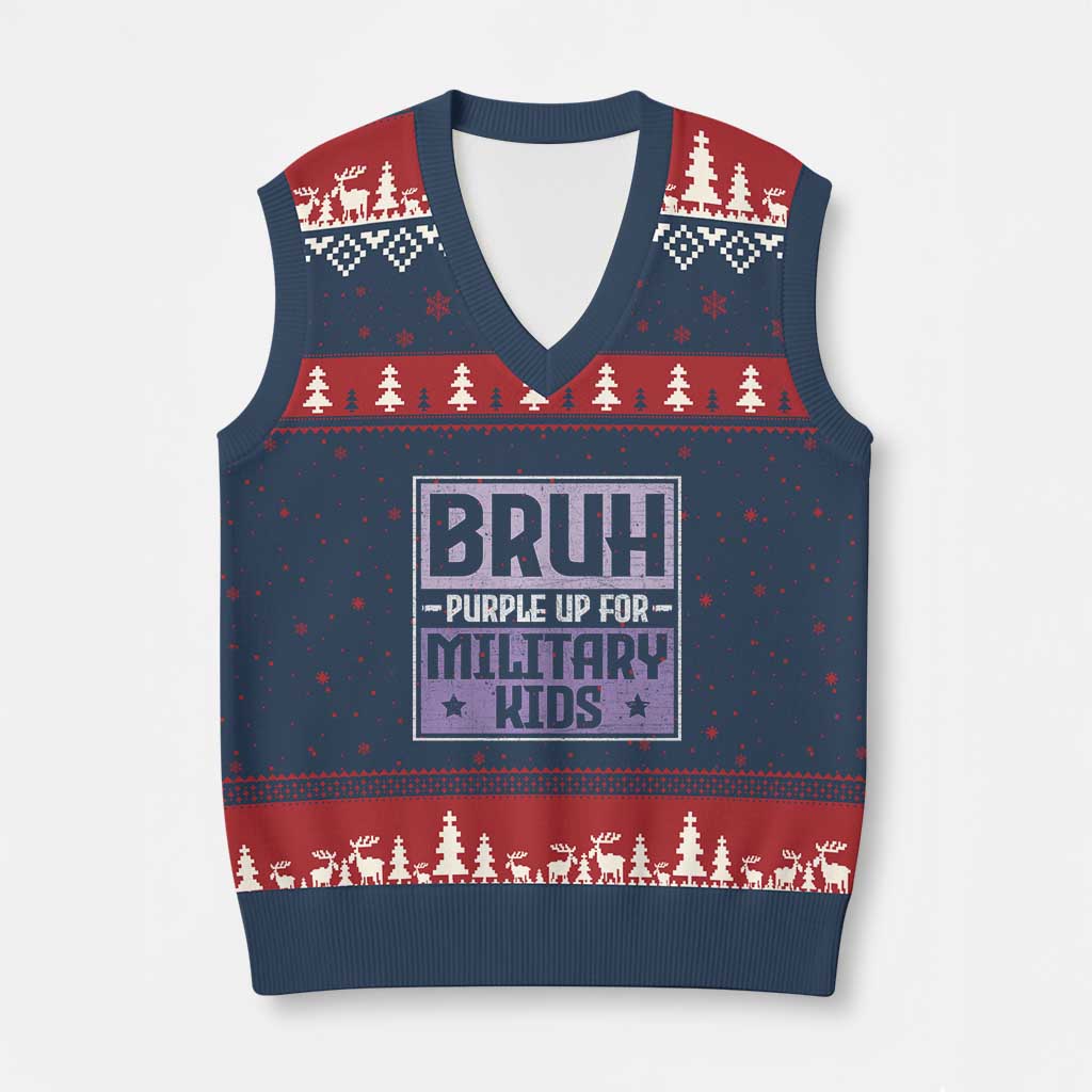 Bruh Purple Up For Military Kids V-Neck Knit Sweater Vest Support Military Kids TS10 Navy Red Print Your Wear