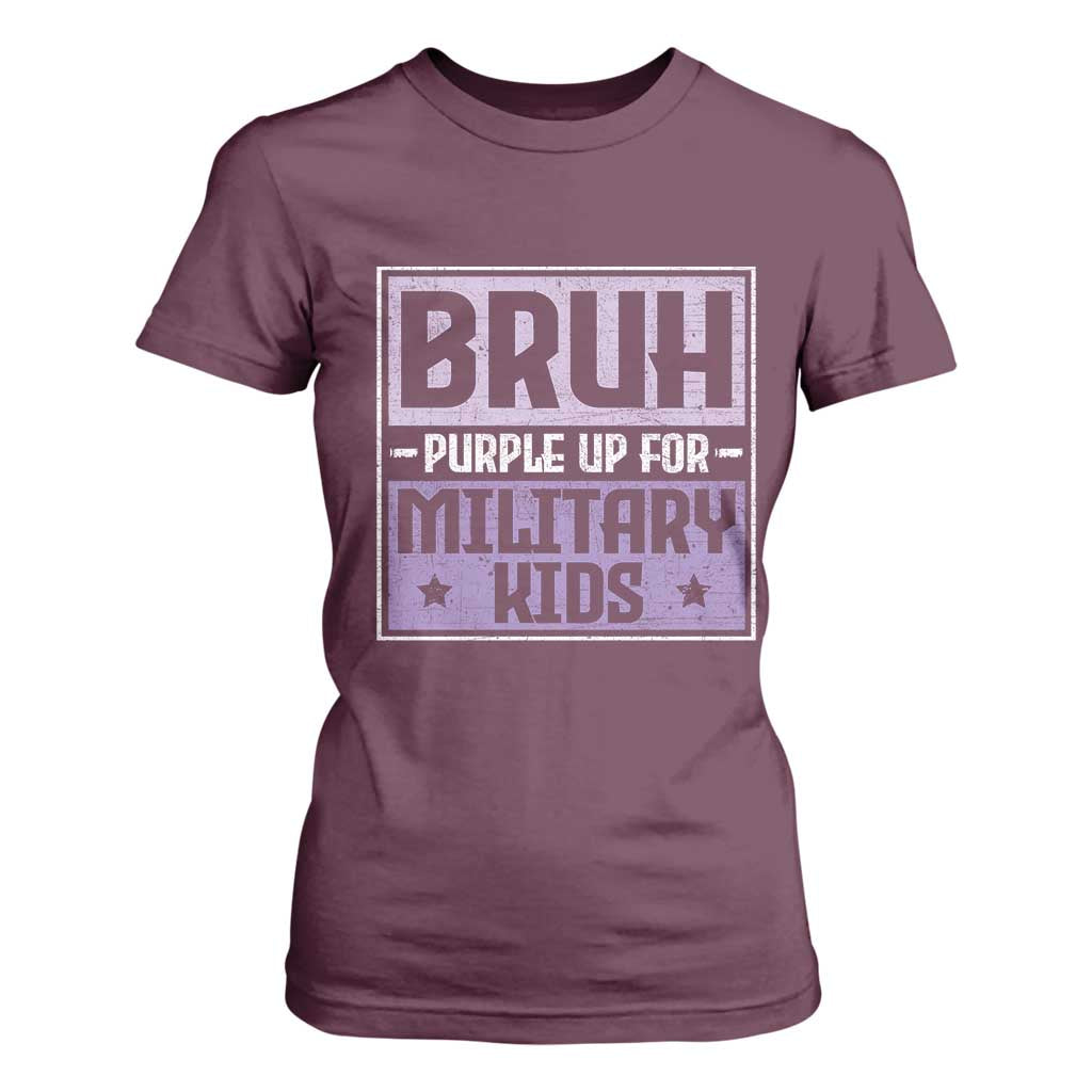 Bruh Purple Up For Military Kids T Shirt For Women Support Military Kids TS10 Maroon Print Your Wear