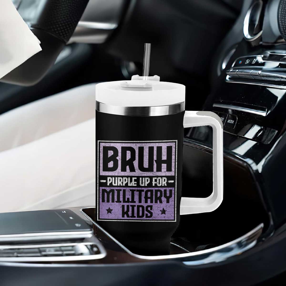 Bruh Purple Up For Military Kids Tumbler With Handle Support Military Kids TS10 Print Your Wear
