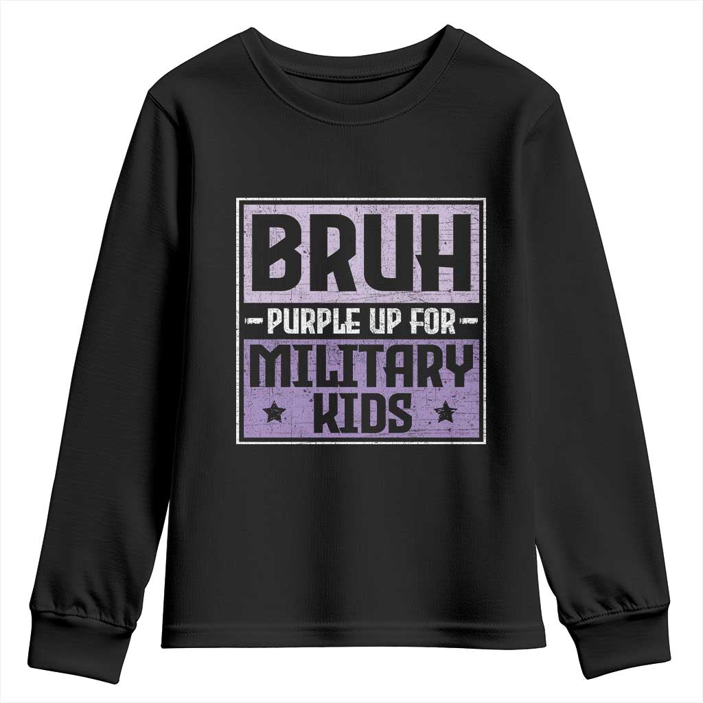 Bruh Purple Up For Military Kids Youth Sweatshirt Support Military Kids TS10 Black Print Your Wear