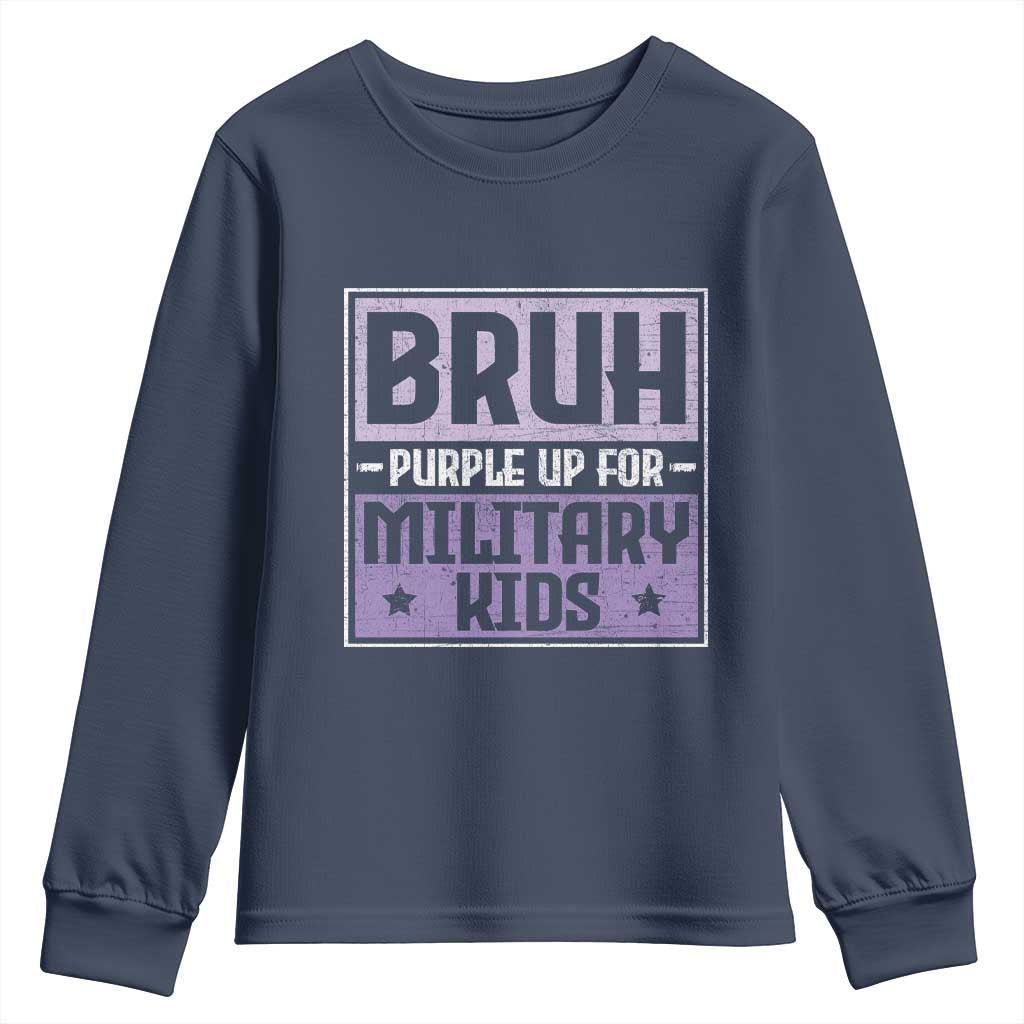 Bruh Purple Up For Military Kids Youth Sweatshirt Support Military Kids TS10 Navy Print Your Wear