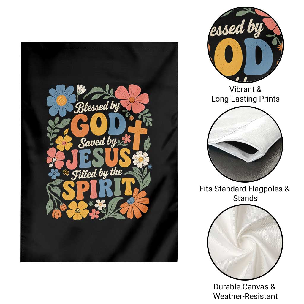 Boho Floral Christian Garden Flag Blessed Saved By Jesus Cross Flower TS10 Print Your Wear