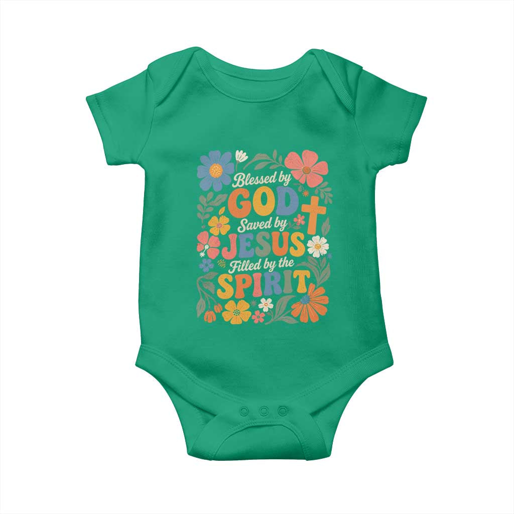 Boho Floral Christian Baby Onesie Blessed Saved By Jesus Cross Flower TS10 Irish Green Print Your Wear