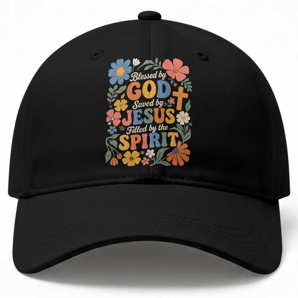 Boho Floral Christian Baseball Cap Blessed Saved By Jesus Cross Flower TS10 Print Your Wear