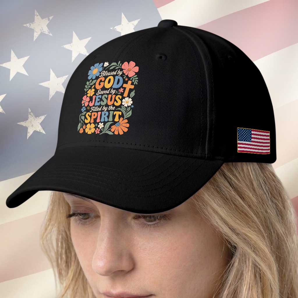 Boho Floral Christian Baseball Cap Blessed Saved By Jesus Cross Flower TS10 Print Your Wear