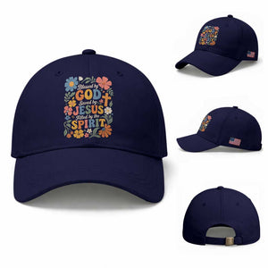 Boho Floral Christian Baseball Cap Blessed Saved By Jesus Cross Flower TS10 Baseball Cap Universal Fit Dark Blue Print Your Wear