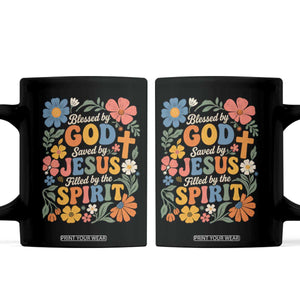 Boho Floral Christian Coffee Mug Blessed Saved By Jesus Cross Flower TS10 Black Print Your Wear