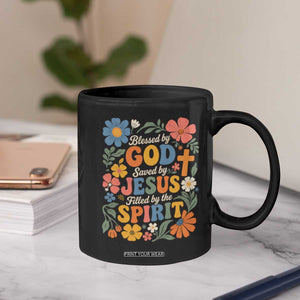 Boho Floral Christian Coffee Mug Blessed Saved By Jesus Cross Flower TS10 Print Your Wear