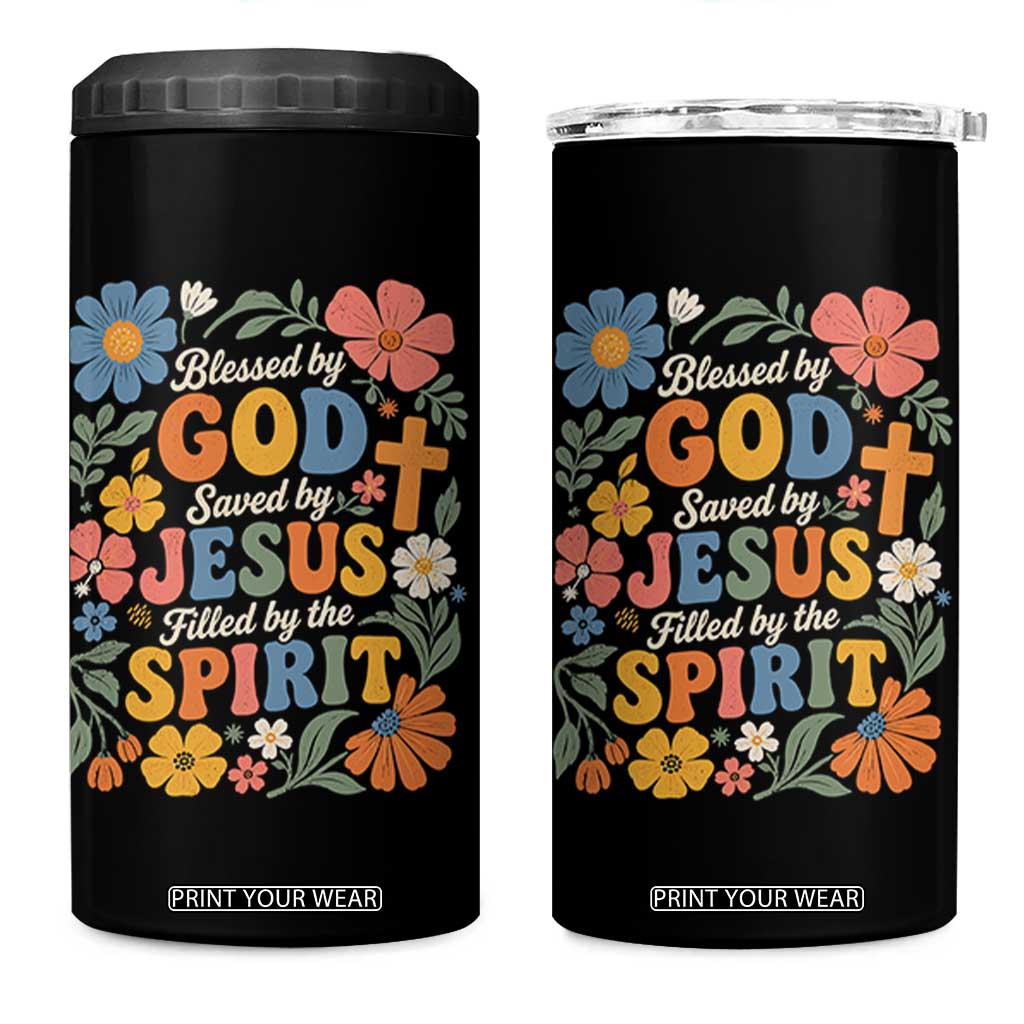 Boho Floral Christian 4 in 1 Can Cooler Tumbler Blessed Saved By Jesus Cross Flower TS10 One Size: 16 oz Black Print Your Wear