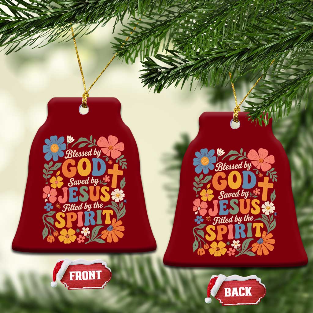 Boho Floral Christian Ceramic Ornament Blessed Saved By Jesus Cross Flower TS10 Print Your Wear