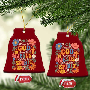 Boho Floral Christian Ceramic Ornament Blessed Saved By Jesus Cross Flower TS10 Print Your Wear