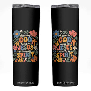 Boho Floral Christian Skinny Tumbler Blessed Saved By Jesus Cross Flower TS10 Black Print Your Wear
