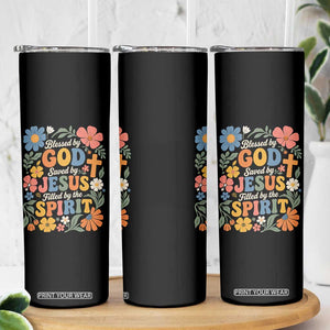 Boho Floral Christian Skinny Tumbler Blessed Saved By Jesus Cross Flower TS10 Print Your Wear