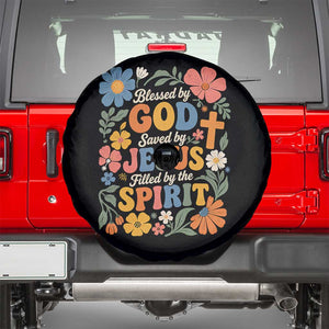 Boho Floral Christian Spare Tire Cover Blessed Saved By Jesus Cross Flower TS10 Black Print Your Wear
