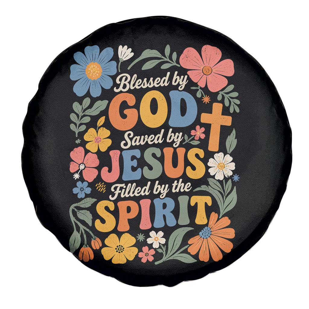 Boho Floral Christian Spare Tire Cover Blessed Saved By Jesus Cross Flower TS10 Print Your Wear