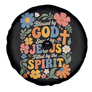 Boho Floral Christian Spare Tire Cover Blessed Saved By Jesus Cross Flower TS10 Print Your Wear