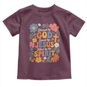 Boho Floral Christian Toddler T Shirt Blessed Saved By Jesus Cross Flower TS10 Maroon Print Your Wear