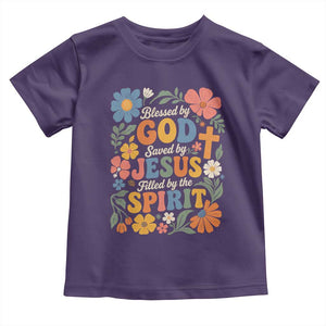 Boho Floral Christian Toddler T Shirt Blessed Saved By Jesus Cross Flower TS10 Purple Print Your Wear