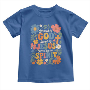 Boho Floral Christian Toddler T Shirt Blessed Saved By Jesus Cross Flower TS10 Royal Blue Print Your Wear