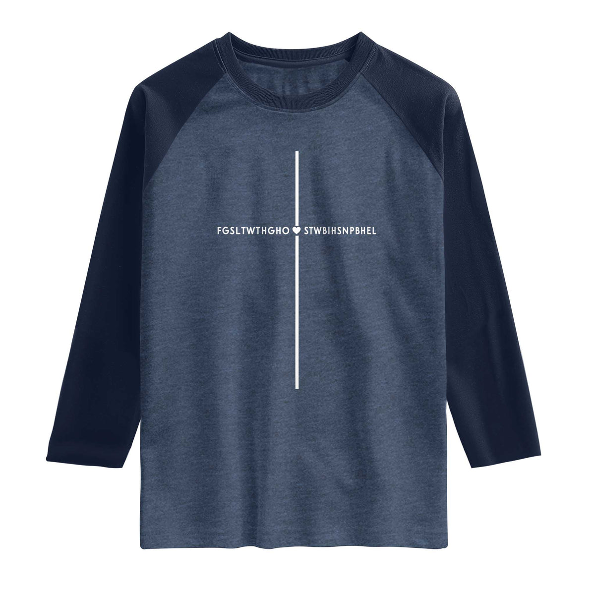For God So Loved Raglan Shirt John 316 Bible Verse FGSLTWTHGOB Cross Minimal Christian Acronym TS10 Heather Denim Navy Print Your Wear