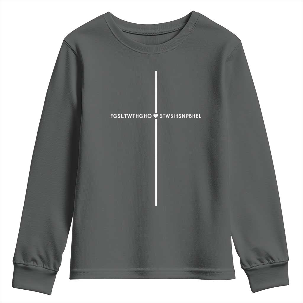 For God So Loved Youth Sweatshirt John 316 Bible Verse FGSLTWTHGOB Cross Minimal Christian Acronym TS10 Dark Heather Print Your Wear