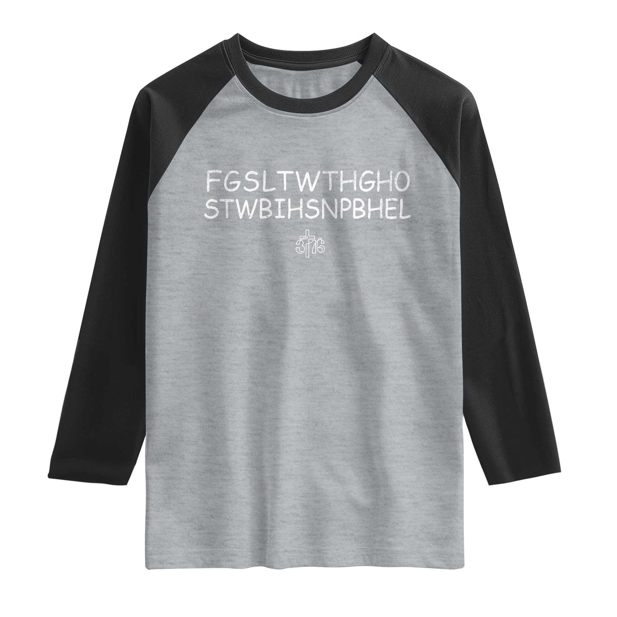 For God So Loved Raglan Shirt John 316 Bible Verse FGSLTWTHGOB Cross Subtle Christian Acronym TS10 Heather Gray Black Print Your Wear