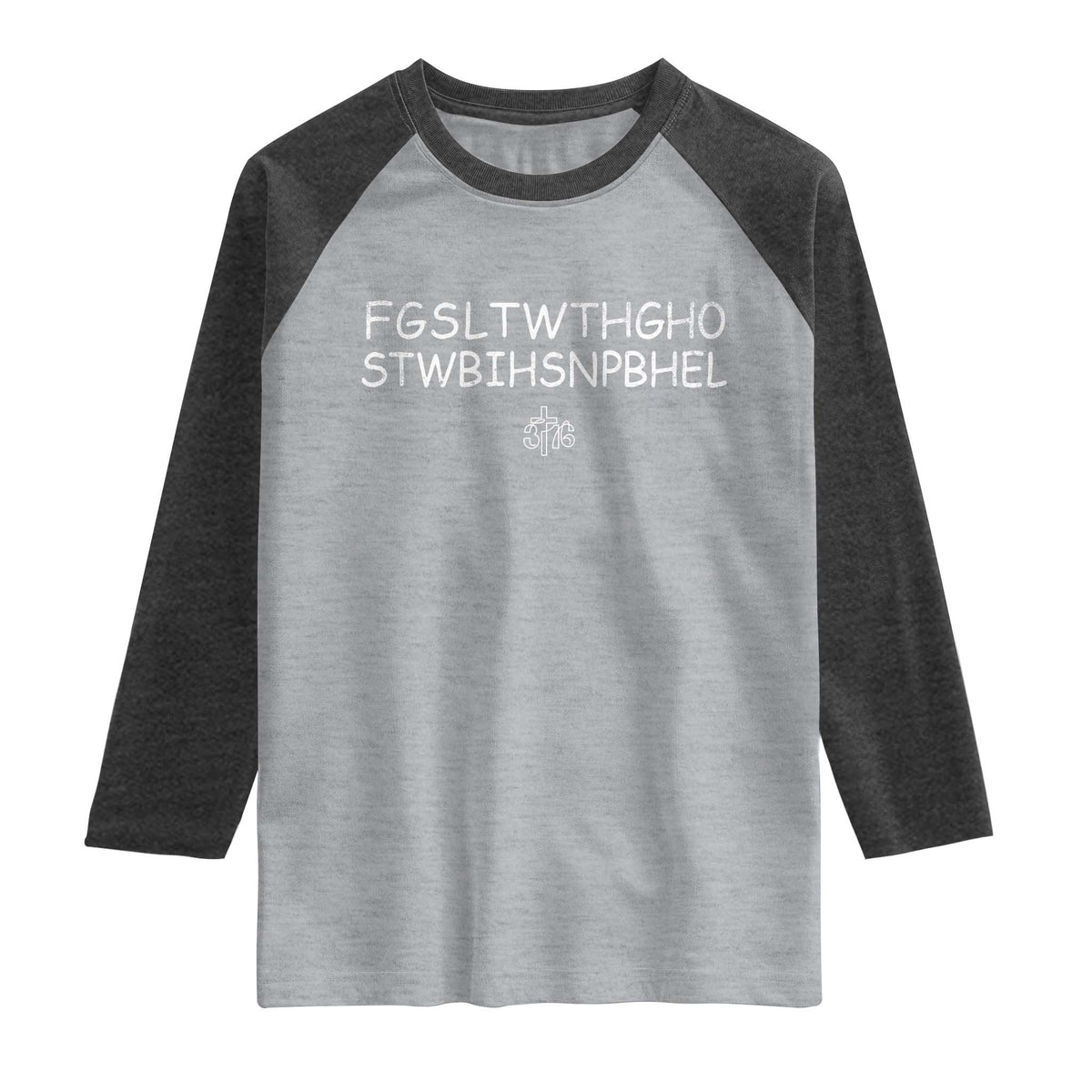 For God So Loved Raglan Shirt John 316 Bible Verse FGSLTWTHGOB Cross Subtle Christian Acronym TS10 Heather Gray Heather Charcoal Print Your Wear