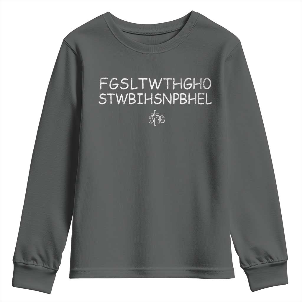 For God So Loved Youth Sweatshirt John 316 Bible Verse FGSLTWTHGOB Cross Subtle Christian Acronym TS10 Dark Heather Print Your Wear