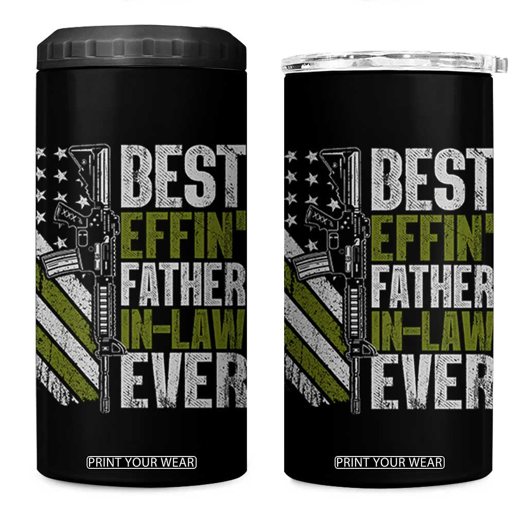 Best Effin’ Father In Law Ever 4 in 1 Can Cooler Tumbler FIL Gun American Flag TS10 One Size: 16 oz Black Print Your Wear
