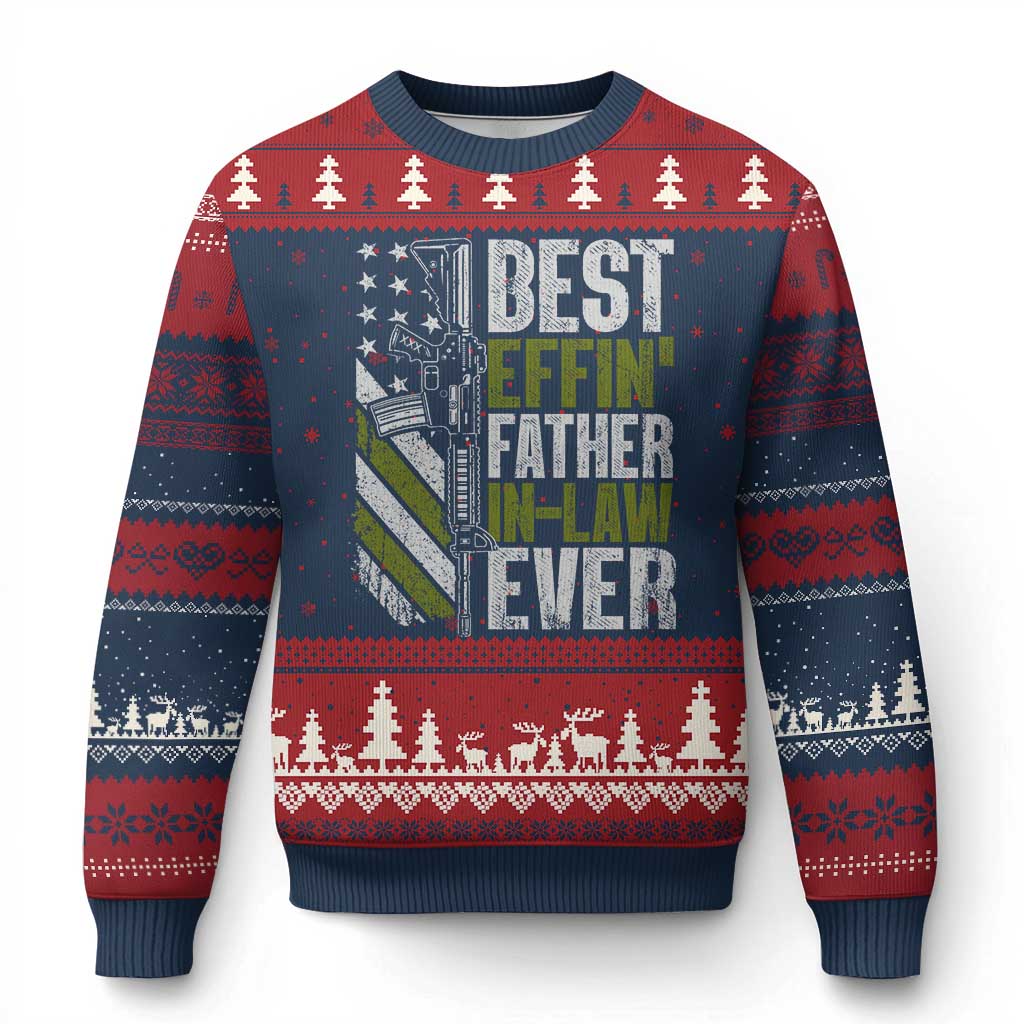 Best Effin’ Father In Law Ever Ugly Christmas Sweater FIL Gun American Flag TS10 Navy Red Print Your Wear