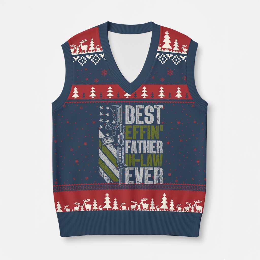 Best Effin’ Father In Law Ever V-Neck Knit Sweater Vest FIL Gun American Flag TS10 Navy Red Print Your Wear
