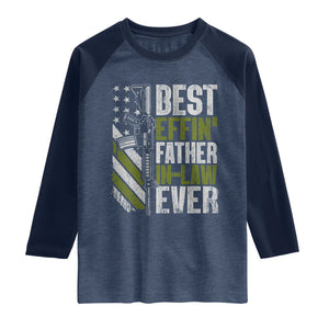 Best Effin’ Father In Law Ever Raglan Shirt FIL Gun American Flag TS10 Heather Denim Navy Print Your Wear