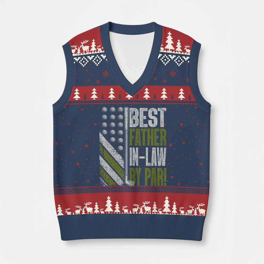 Father In Law Golf V-Neck Knit Sweater Vest Best FIL By Par Fathers Day Gift for Golfers TS10 Navy Red Print Your Wear