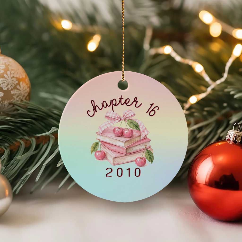 Sweet Chapter 16 Birthday Ceramic Ornament Cherry Books 16th Birthday Gifts For Her Book Lover