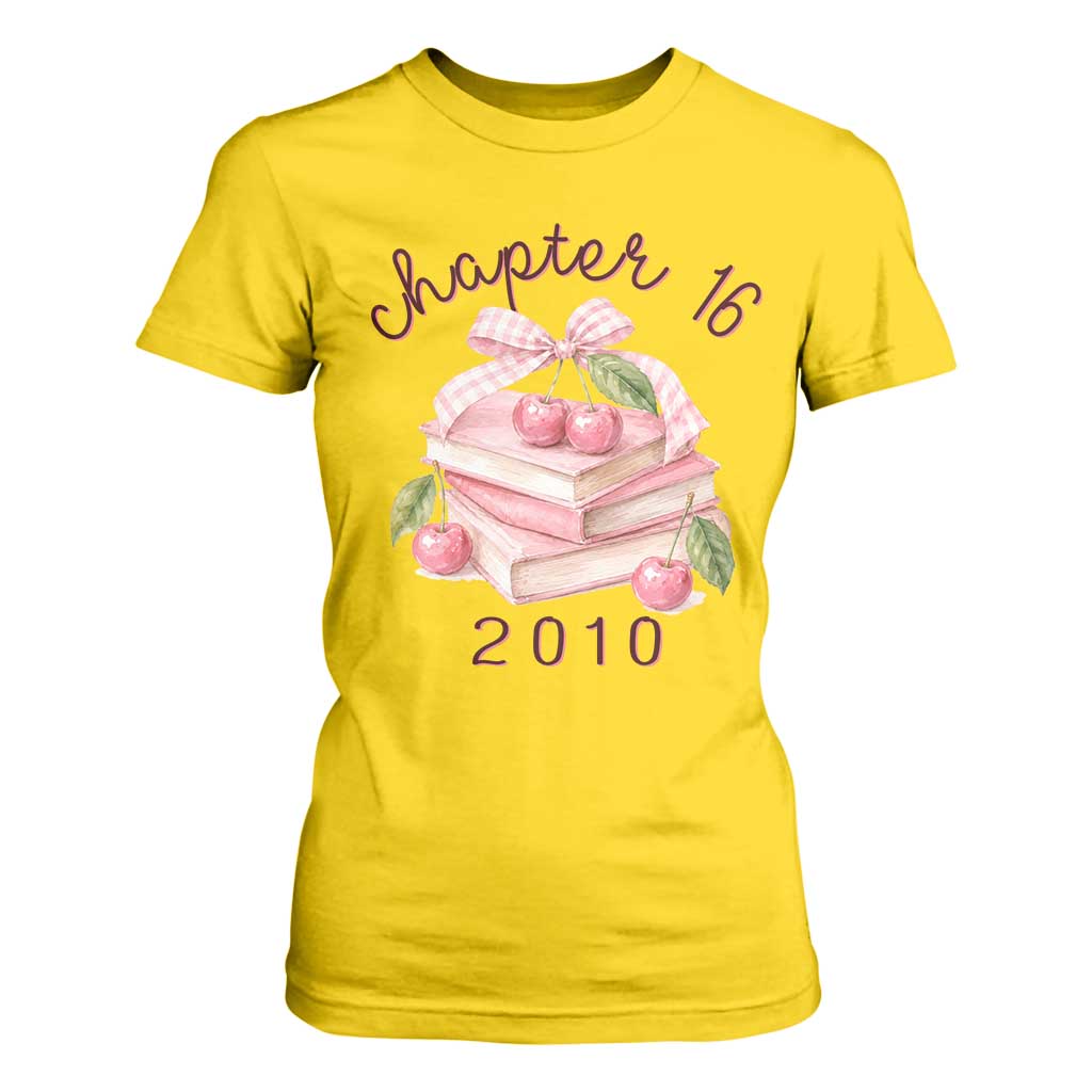 Sweet Chapter 16 Birthday T Shirt For Women Cherry Books 16th Birthday Gifts For Her Book Lover