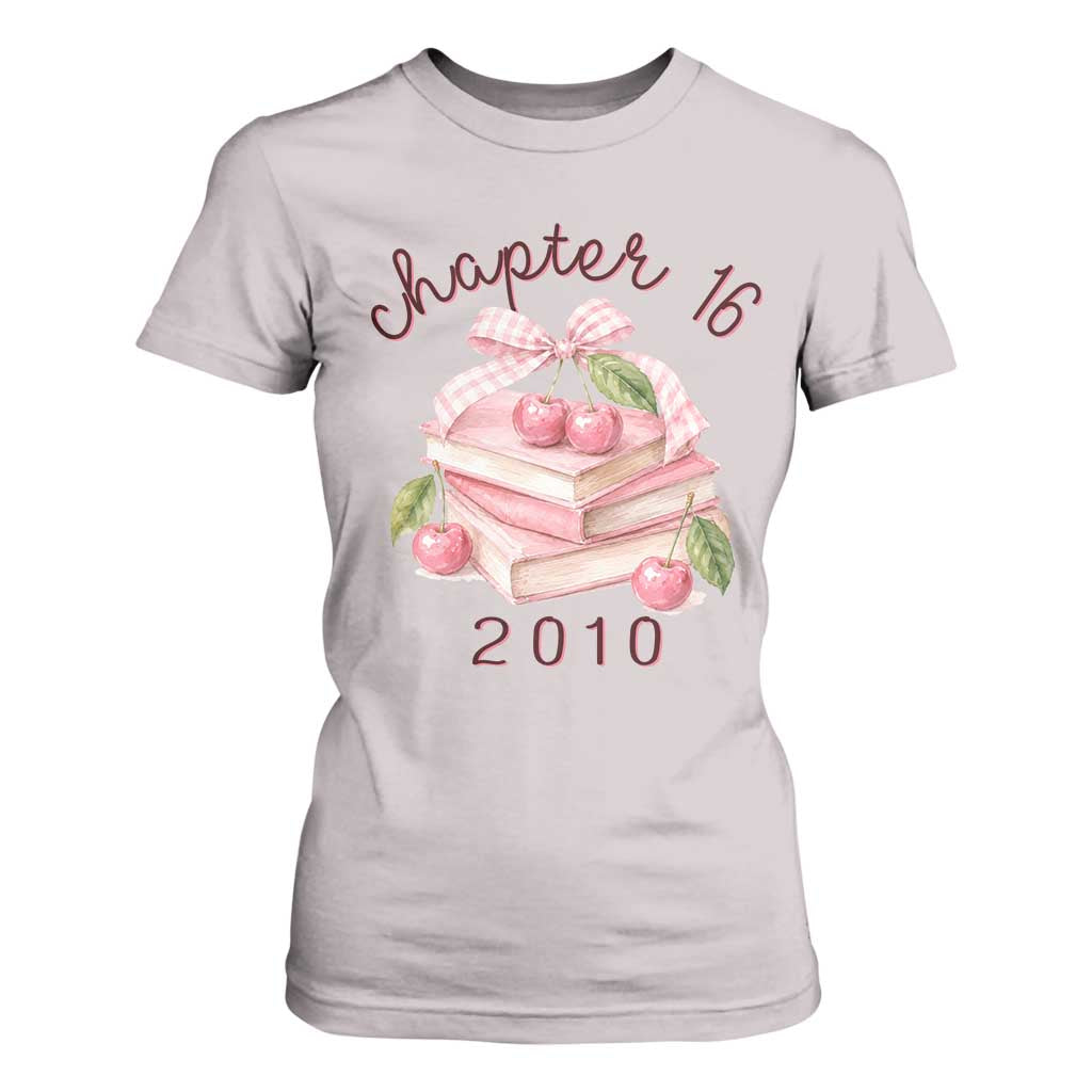 Sweet Chapter 16 Birthday T Shirt For Women Cherry Books 16th Birthday Gifts For Her Book Lover