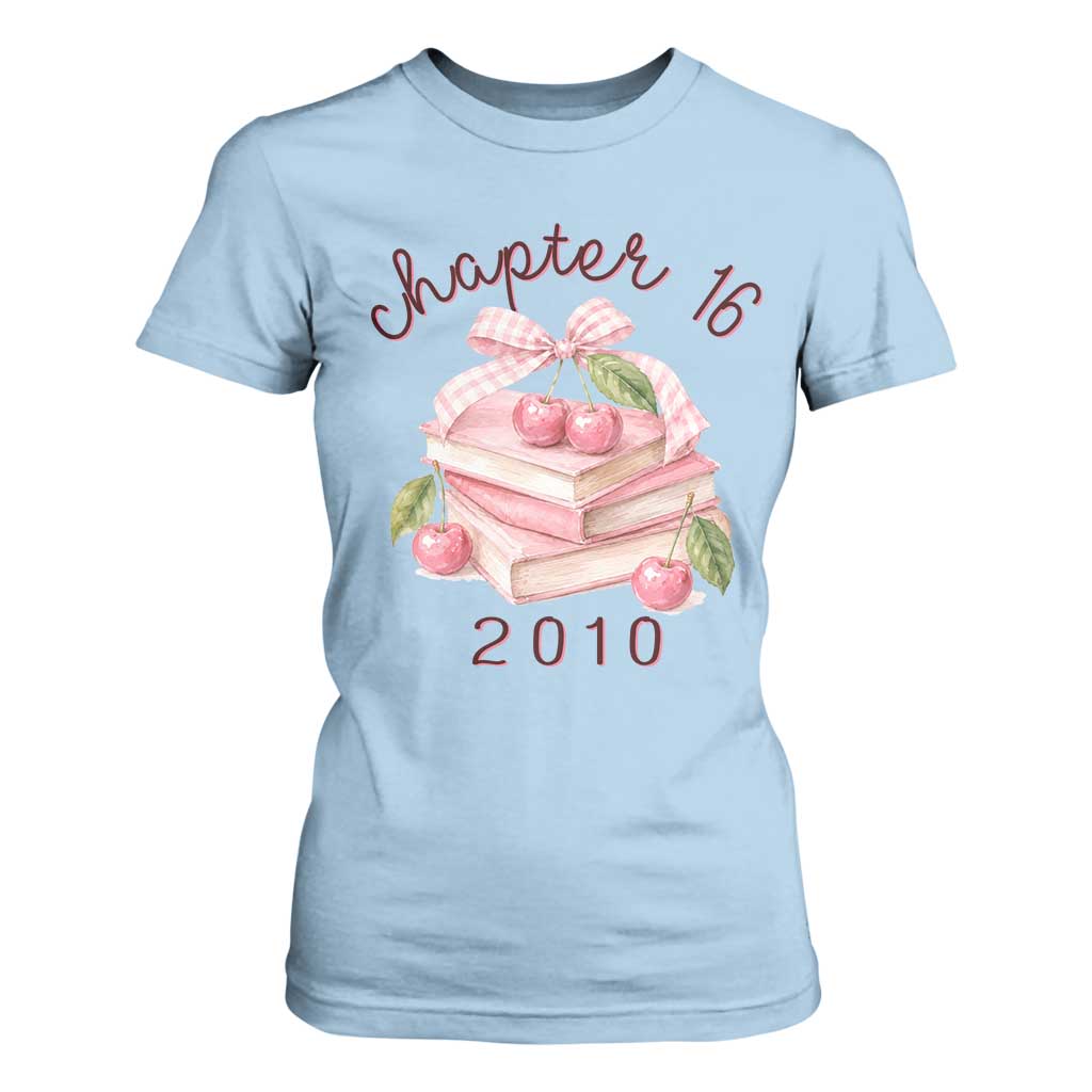 Sweet Chapter 16 Birthday T Shirt For Women Cherry Books 16th Birthday Gifts For Her Book Lover